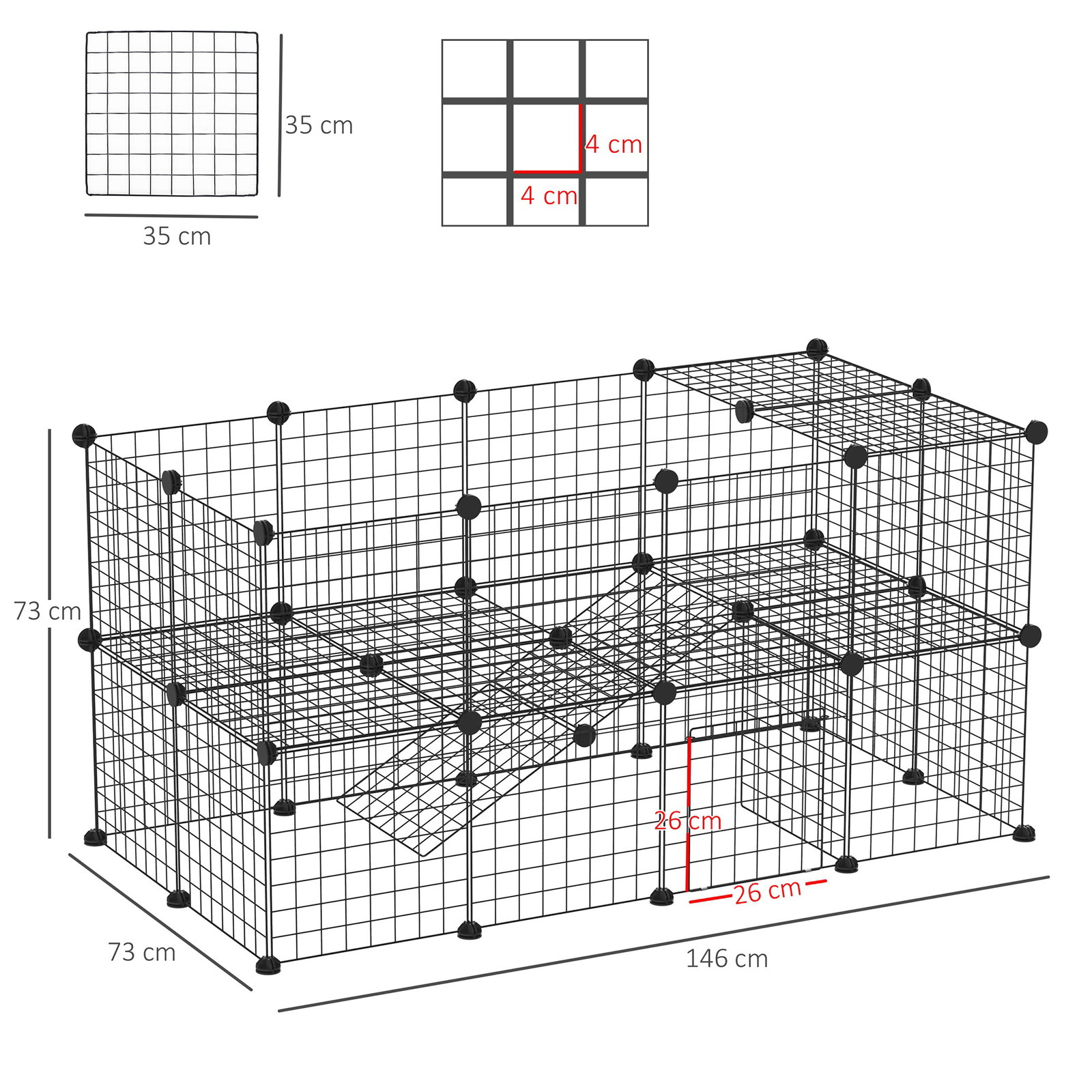 Recinto de metal para pequenos animais de estimação com 36 painéis desmontável DIY 146x73x73 cm preto