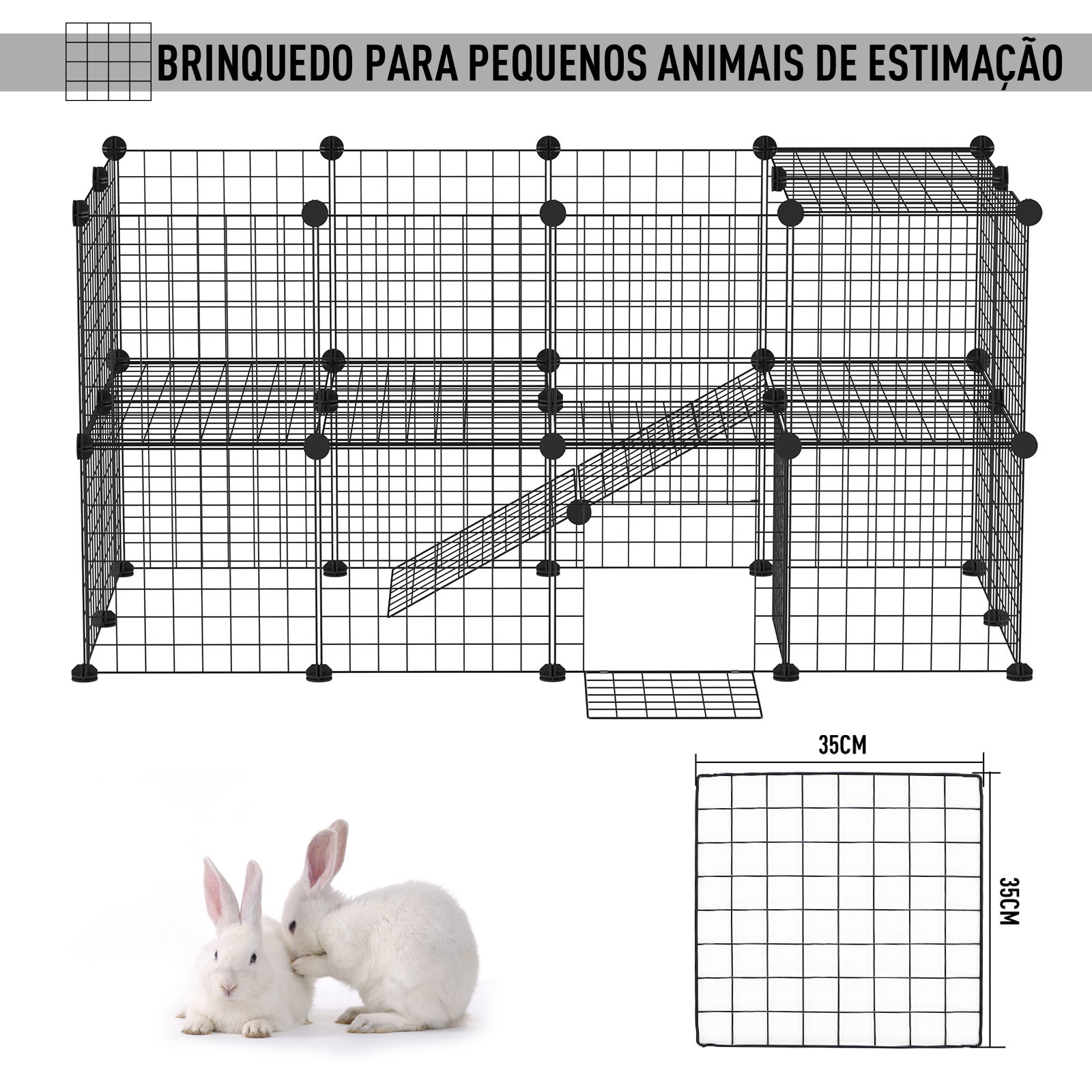 Recinto de metal para pequenos animais de estimação com 36 painéis desmontável DIY 146x73x73 cm preto