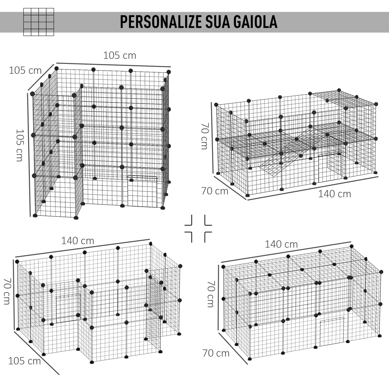 Recinto de metal para pequenos animais de estimação com 36 painéis desmontável DIY 146x73x73 cm preto