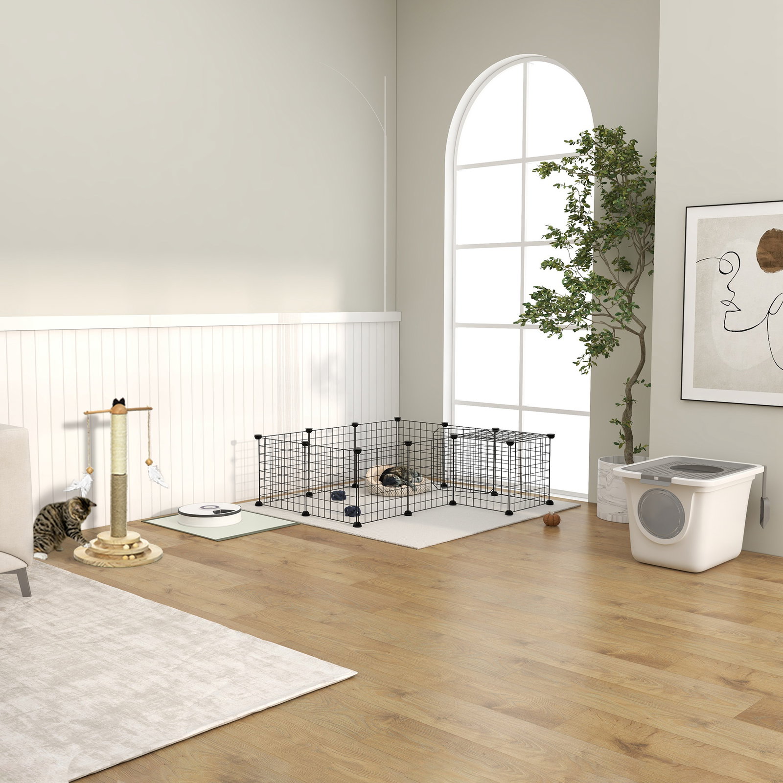 Recinto de metal para pequenos animais de estimação com 36 painéis desmontável DIY 146x73x73 cm preto