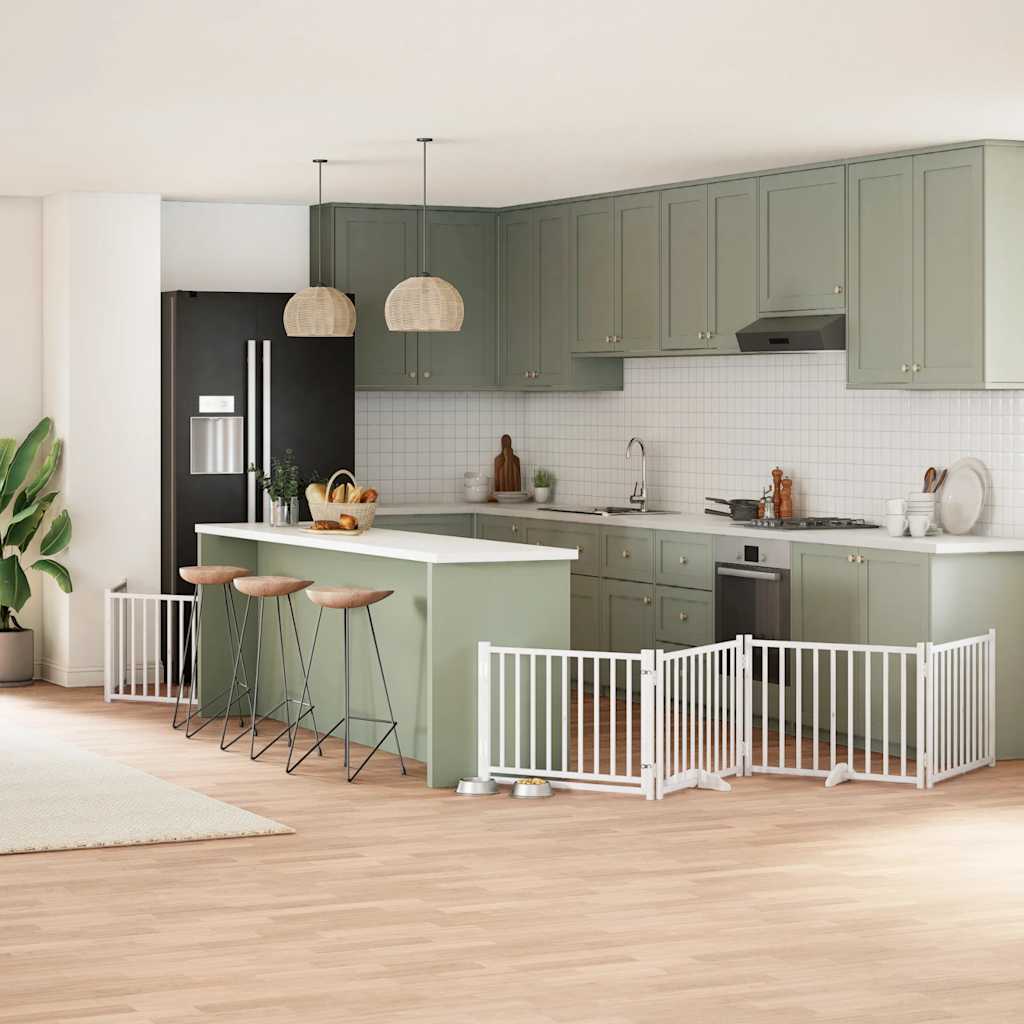 Portão p/ cães com porta dobrável 6 painéis 480 cm álamo branco