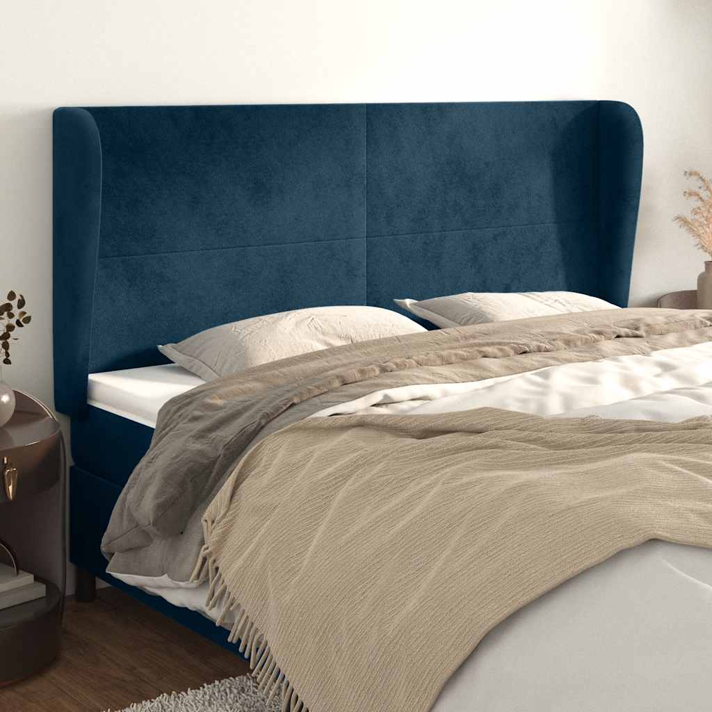 Cabeceira cama c/ abas veludo 163x23x118/128 cm azul-escuro