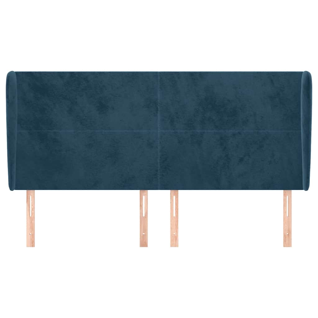 Cabeceira cama c/ abas veludo 163x23x118/128 cm azul-escuro