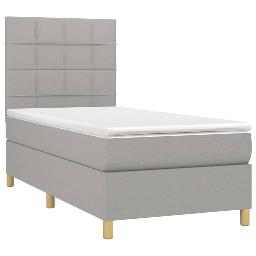 Cama box spring c/ colchão e LED 100x200 cm tecido cinza-claro