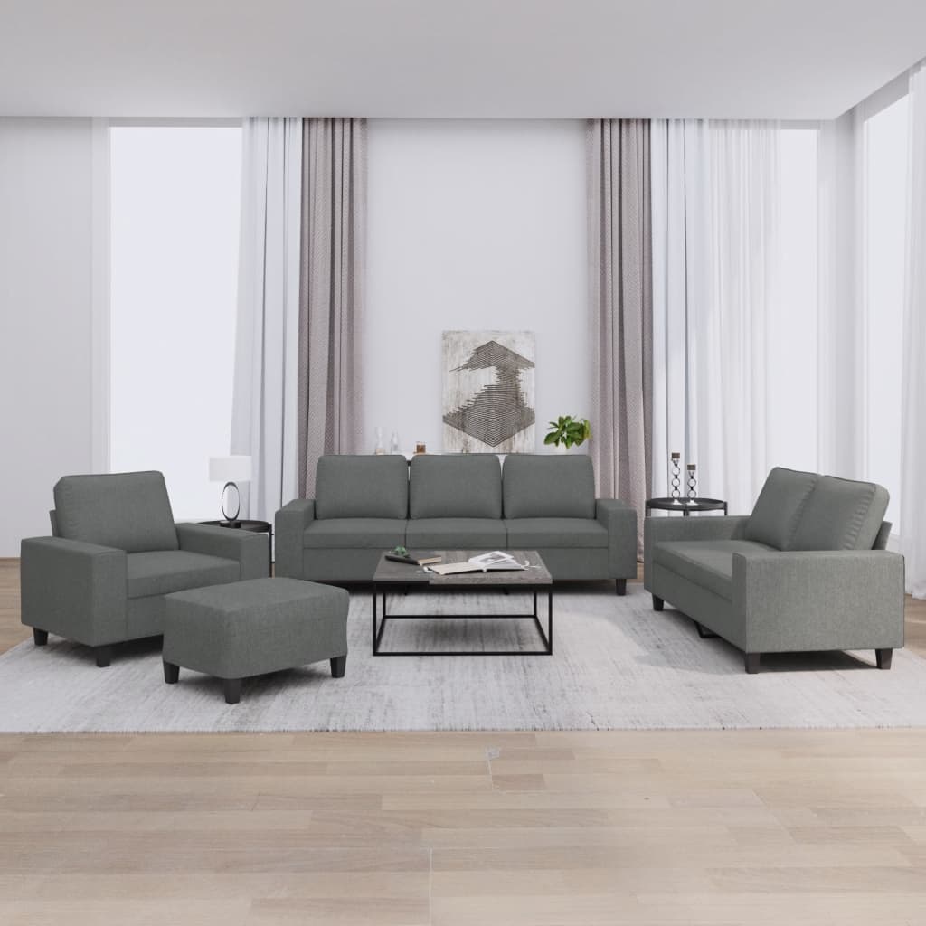 4 Pcs conjunto de sofás tecido cinzento-escuro
