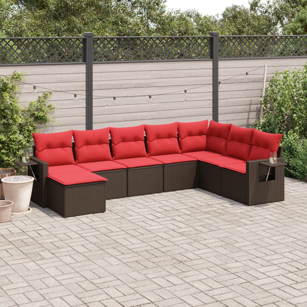 Conjunto de sofá de jardim com 8 peças e almofadas em rattan sintético marrom