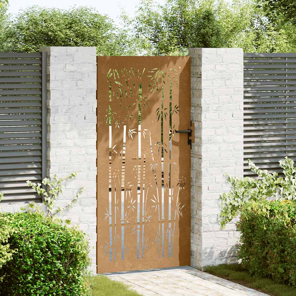 Portão de jardim 85x200 cm aço corten design bambu