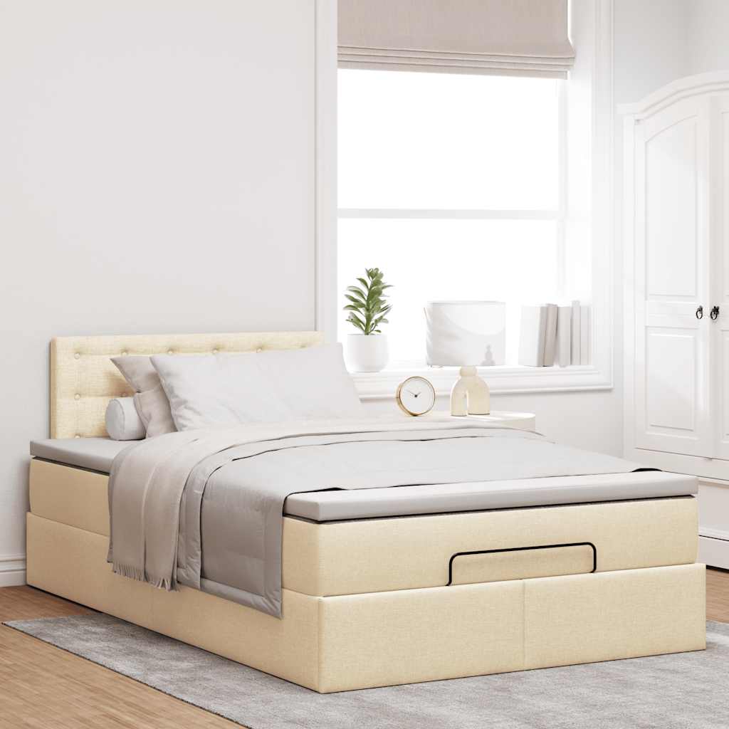 Cama otomana com colchão & leds 120x190cm tecido creme