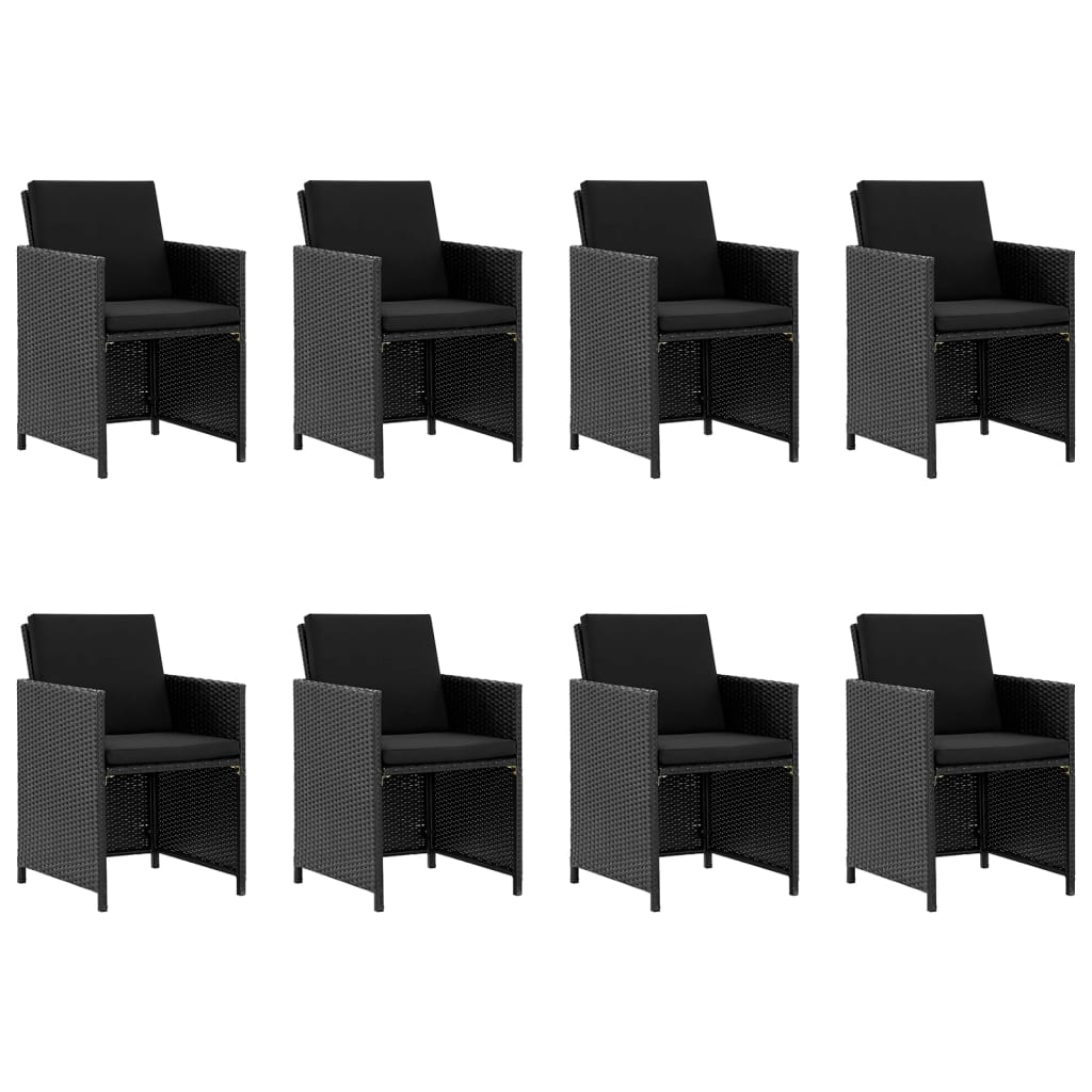 9 Pcs conjunto jantar exterior com almofadões vime PE preto