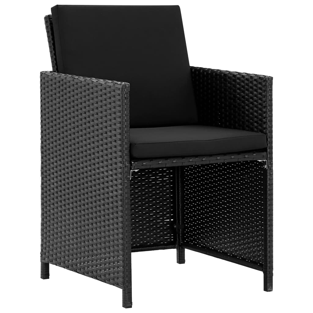 9 Pcs conjunto jantar exterior com almofadões vime PE preto