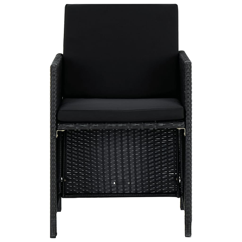 9 Pcs conjunto jantar exterior com almofadões vime PE preto