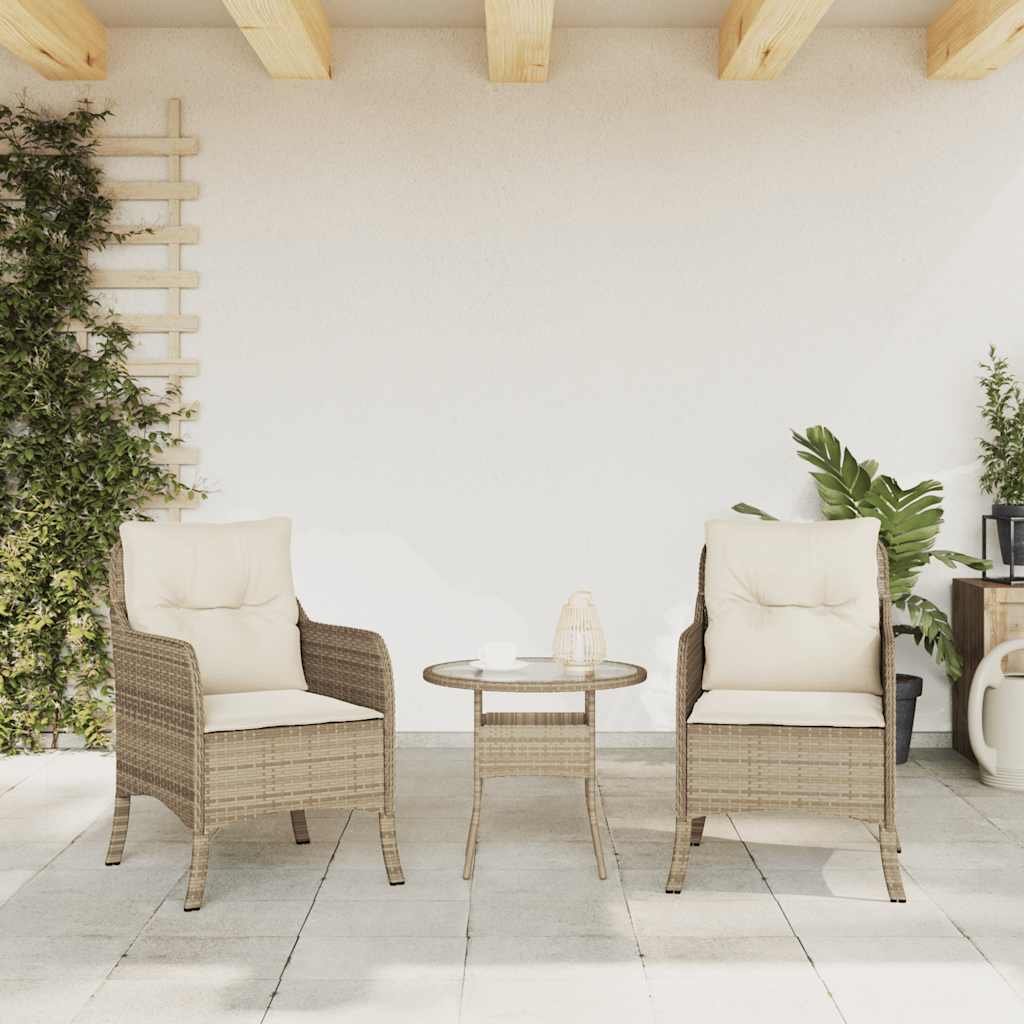Cadeiras de jardim com almofadões 2 pcs vime PE bege
