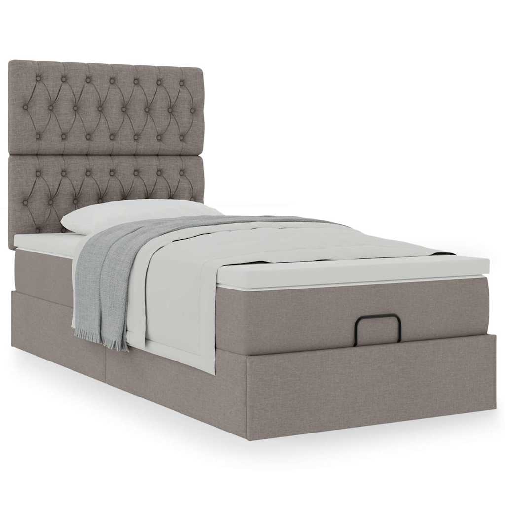 Estrutura de cama otomana com colchão tecido cinzento 80x200cm