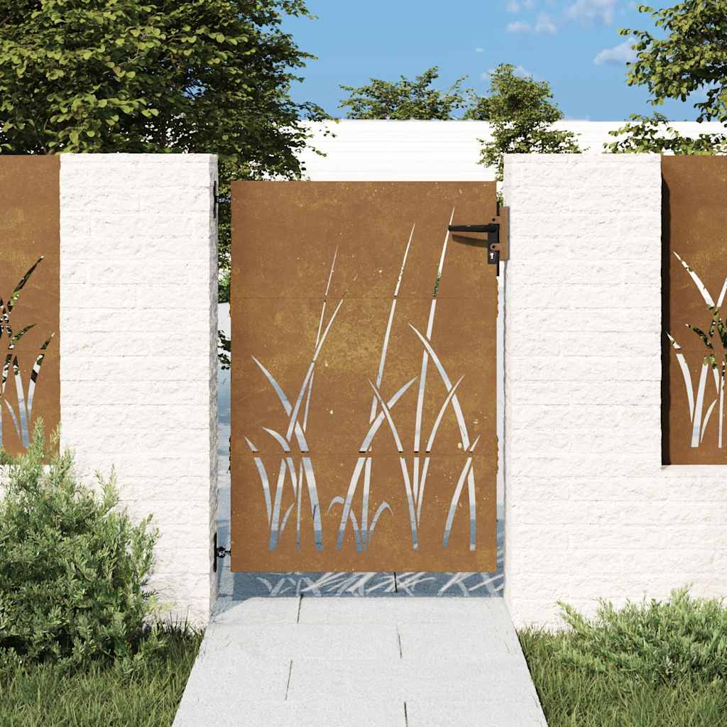 Portão de jardim 85x150 cm aço corten design erva