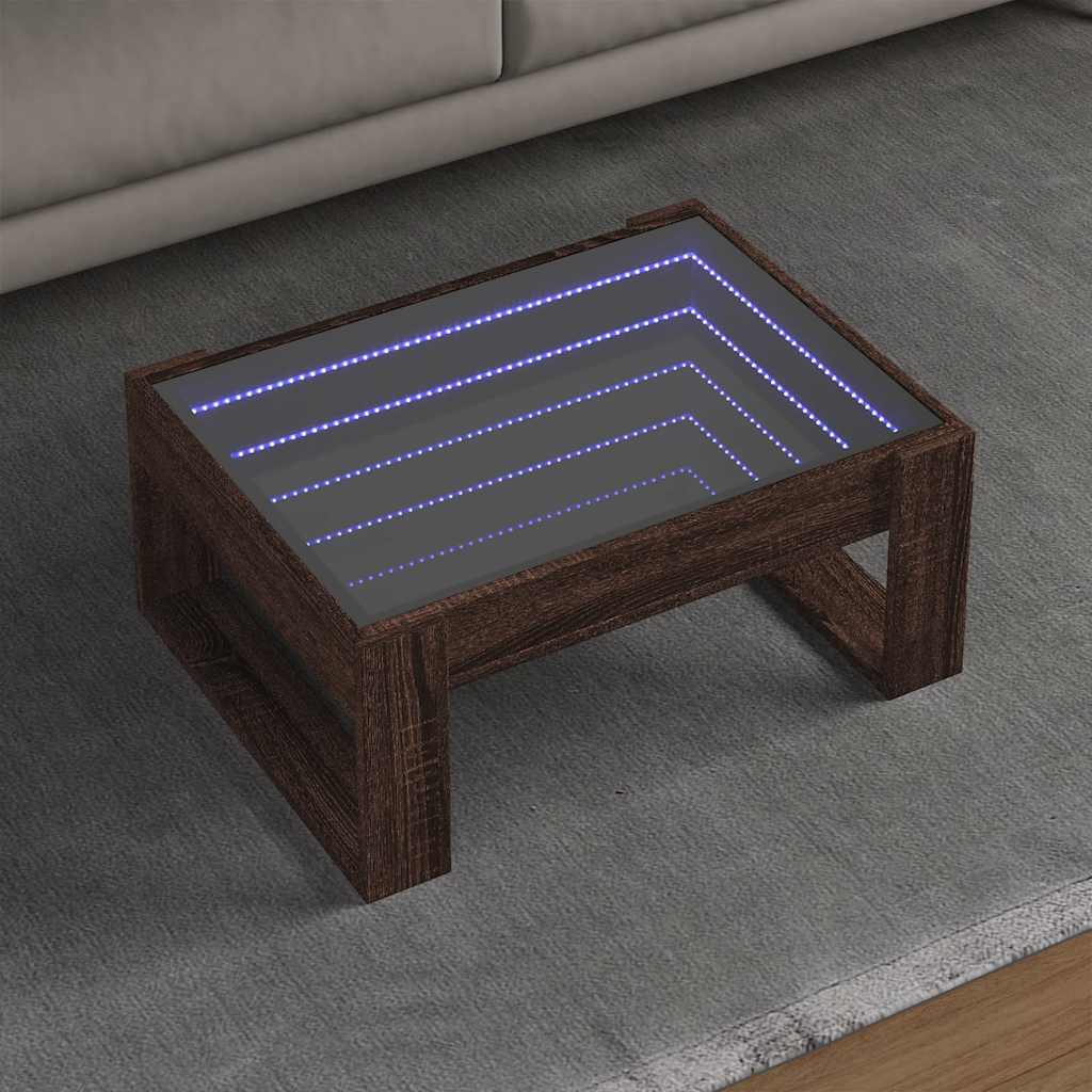 Mesa centro luzes LED infinity 70x53x30 cm carvalho castanho