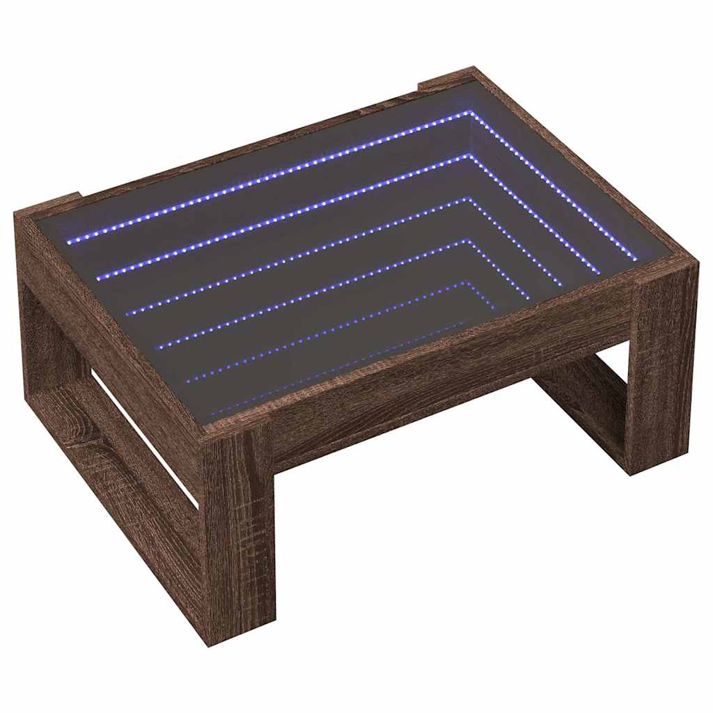 Mesa centro luzes LED infinity 70x53x30 cm carvalho castanho