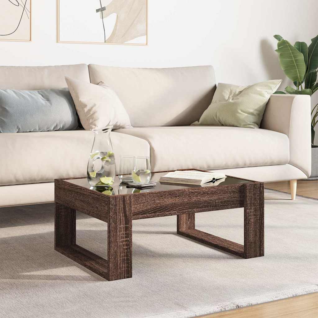 Mesa centro luzes LED infinity 70x53x30 cm carvalho castanho