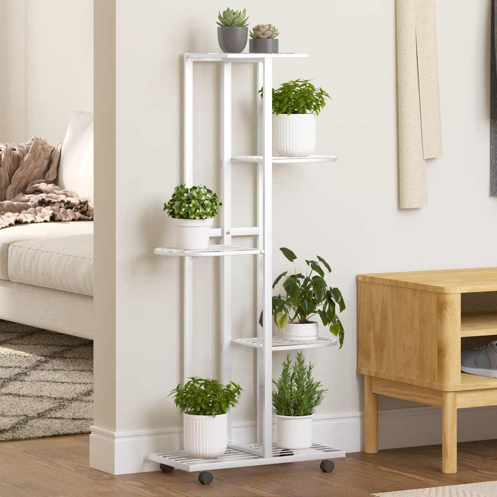 Suporte vasos c/ 5 prateleiras e rodas 44x23x100cm ferro branco