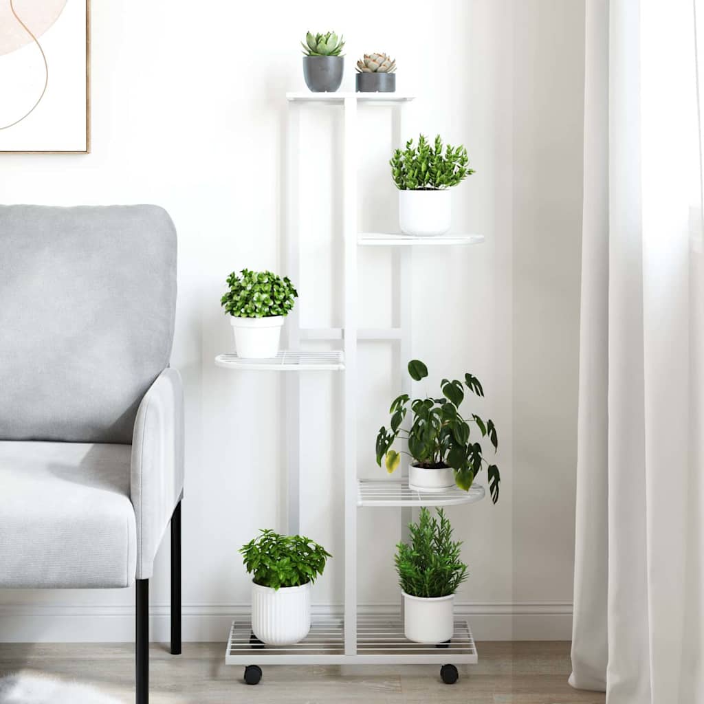 Suporte vasos c/ 5 prateleiras e rodas 44x23x100cm ferro branco
