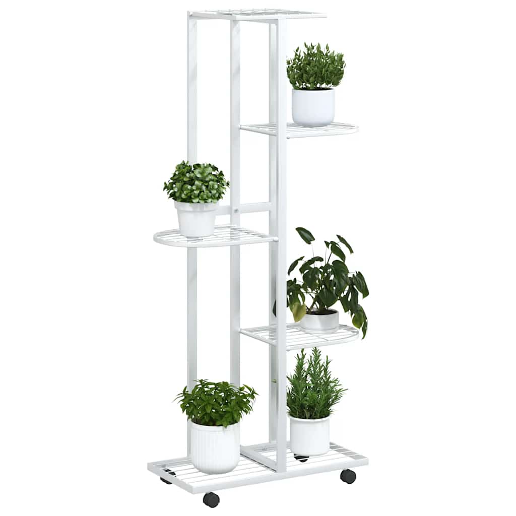 Suporte vasos c/ 5 prateleiras e rodas 44x23x100cm ferro branco