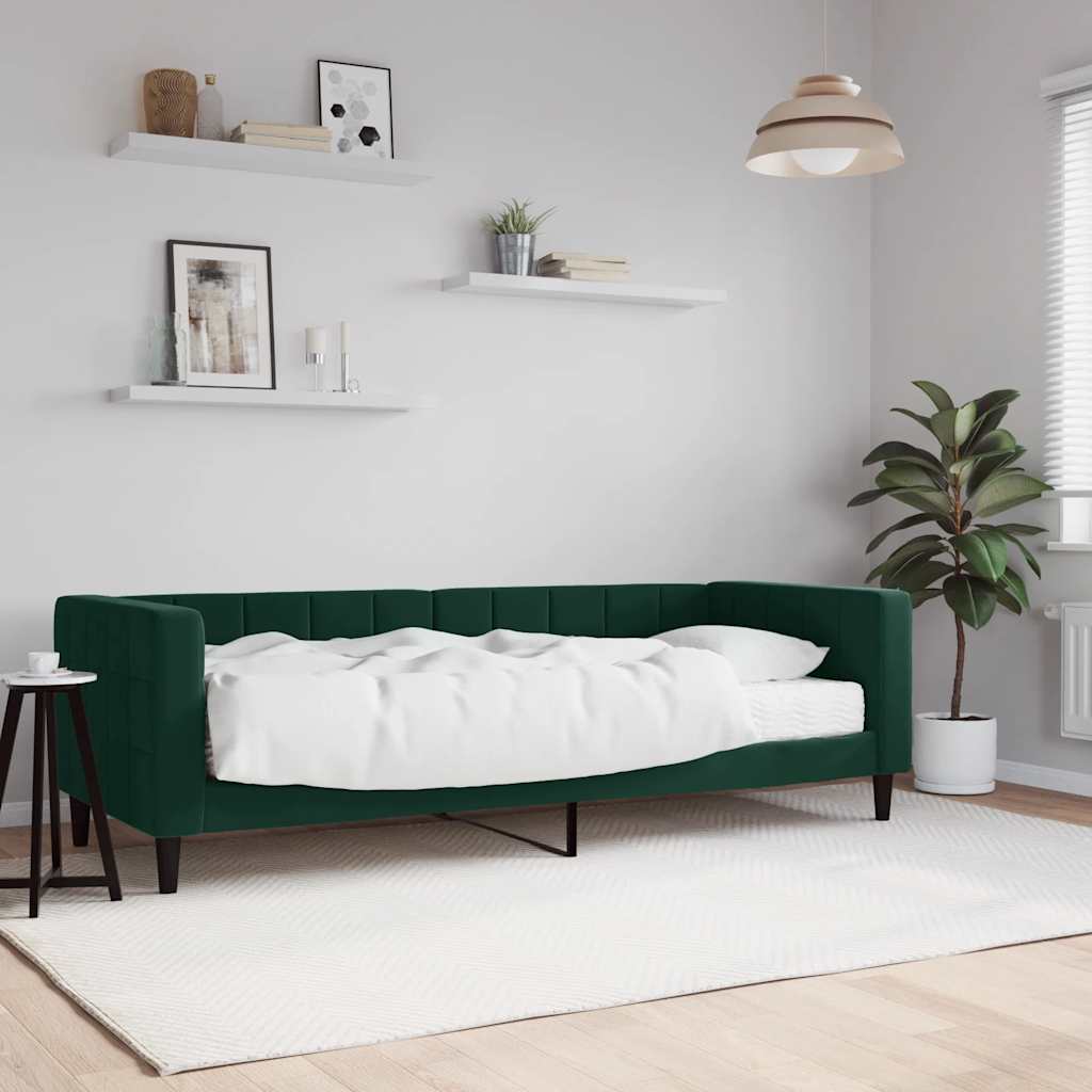 Sofá-cama com colchão 80x200 cm veludo verde-escuro
