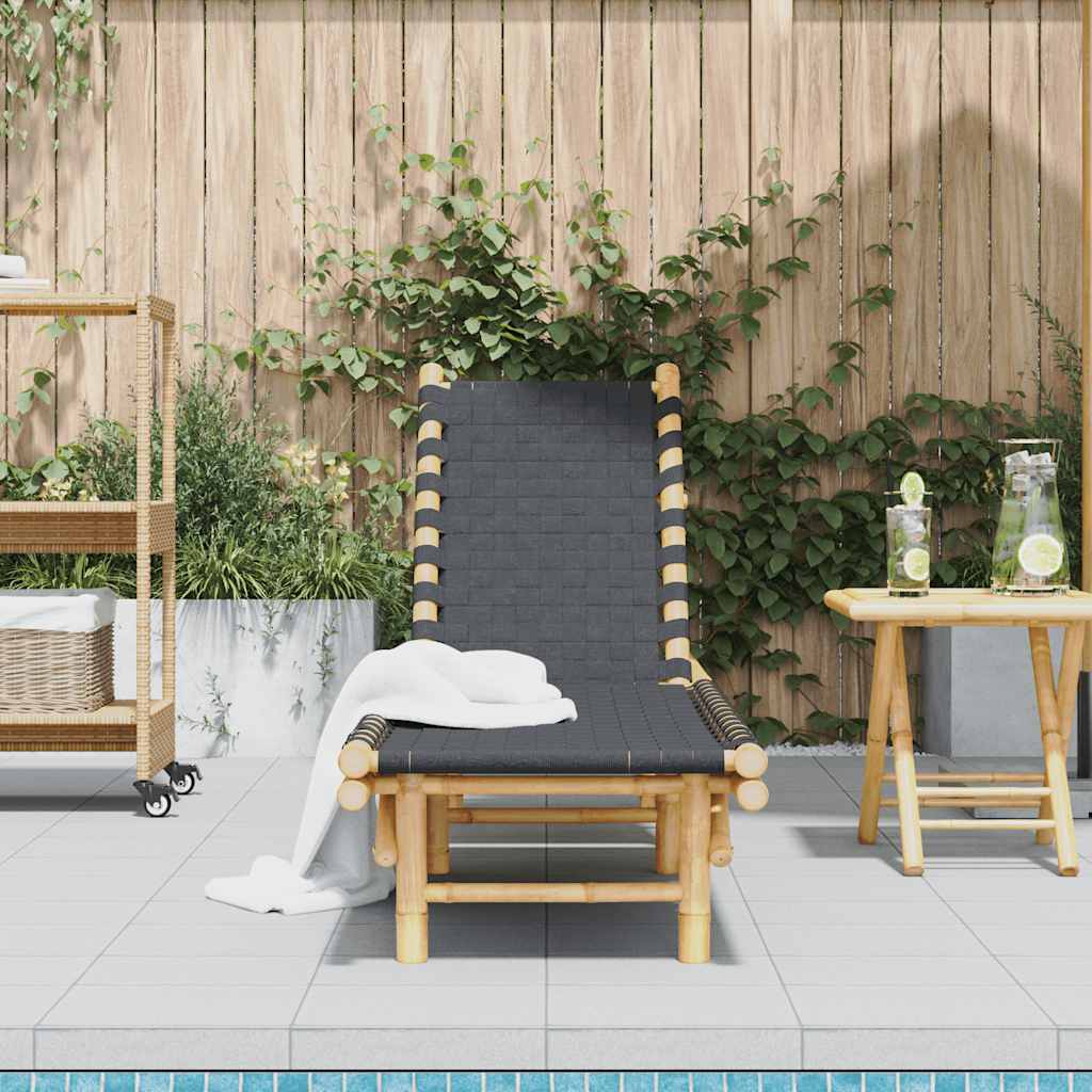 Espreguiçadeira com tiras pretas entrelaçadas 55x200x30cm bambu