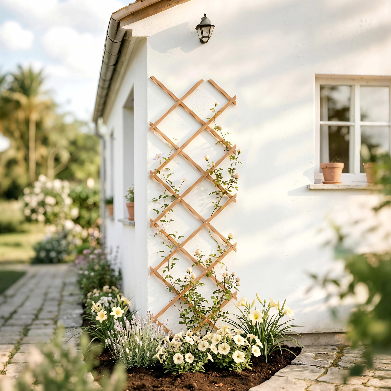 Treliça de jardim em madeira extensível suporte para plantas trepadoras rosas e videiras 180x60 cm castanho claro