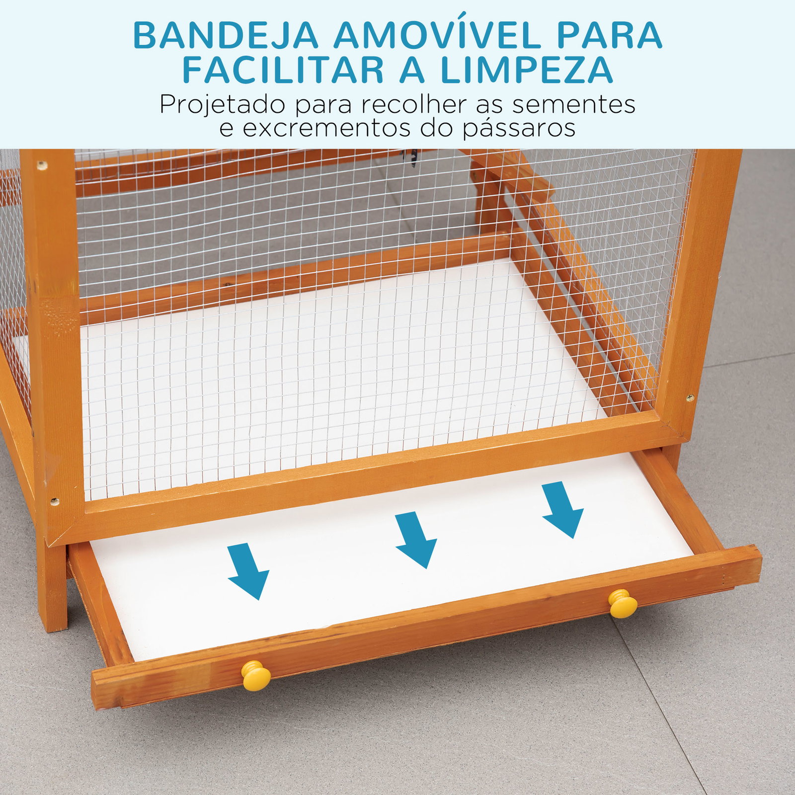 Gaiola para pássaros grande 68x63x165cm de madeira de abeto com 2 portas bandeja amovível e teto asfáltico madeira