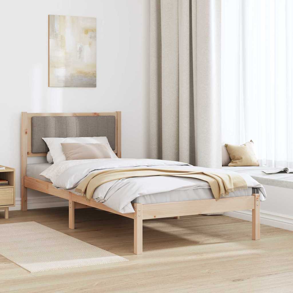 Estrutura de cama com cabeceira estofada cinzento-acastanhado