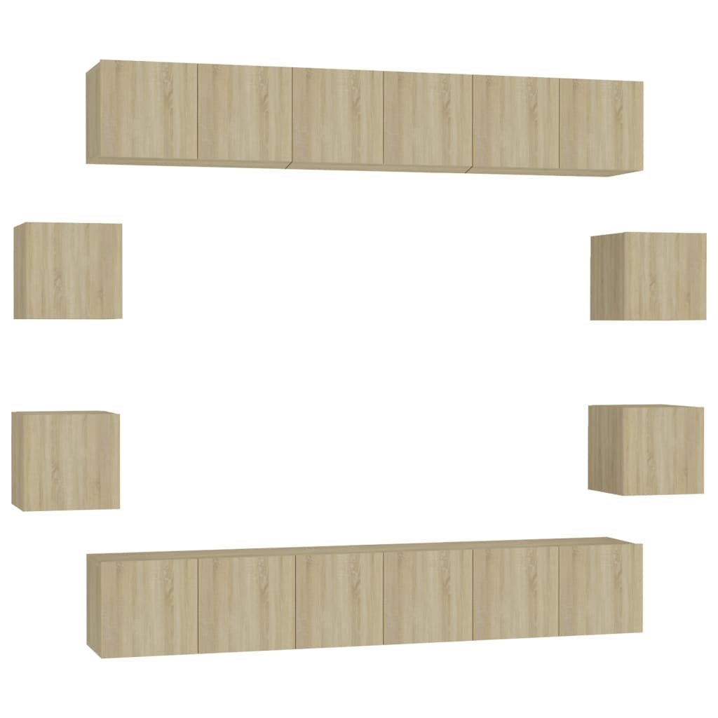 10 Pcs conjunto móveis TV derivados de madeira carvalho sonoma