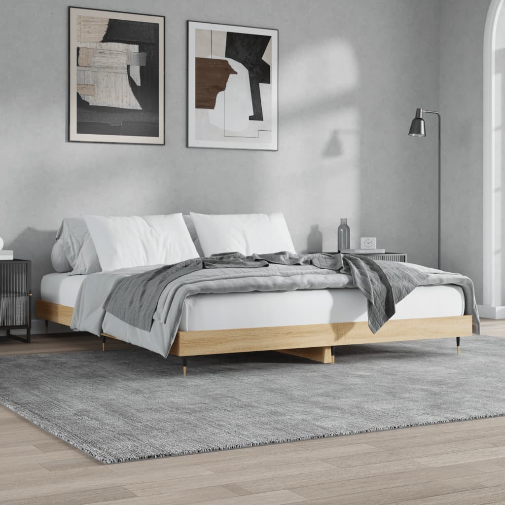 Estrutura de cama sem colchão 200x200 cm carvalho sonoma