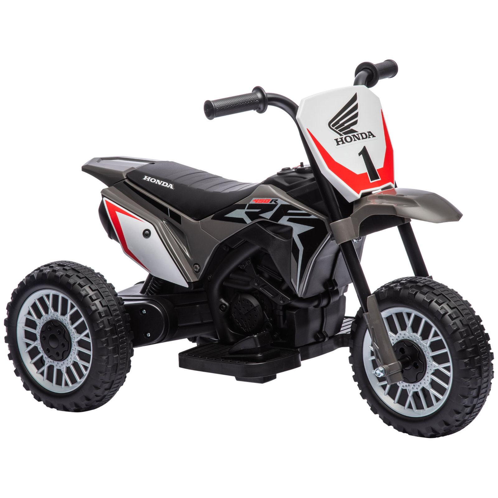 Mota elétrica com licença honda crf450rl bateria 6v com velocidade 3km/h buzina e som de arranque 71x40,5x43,5 cm cinza