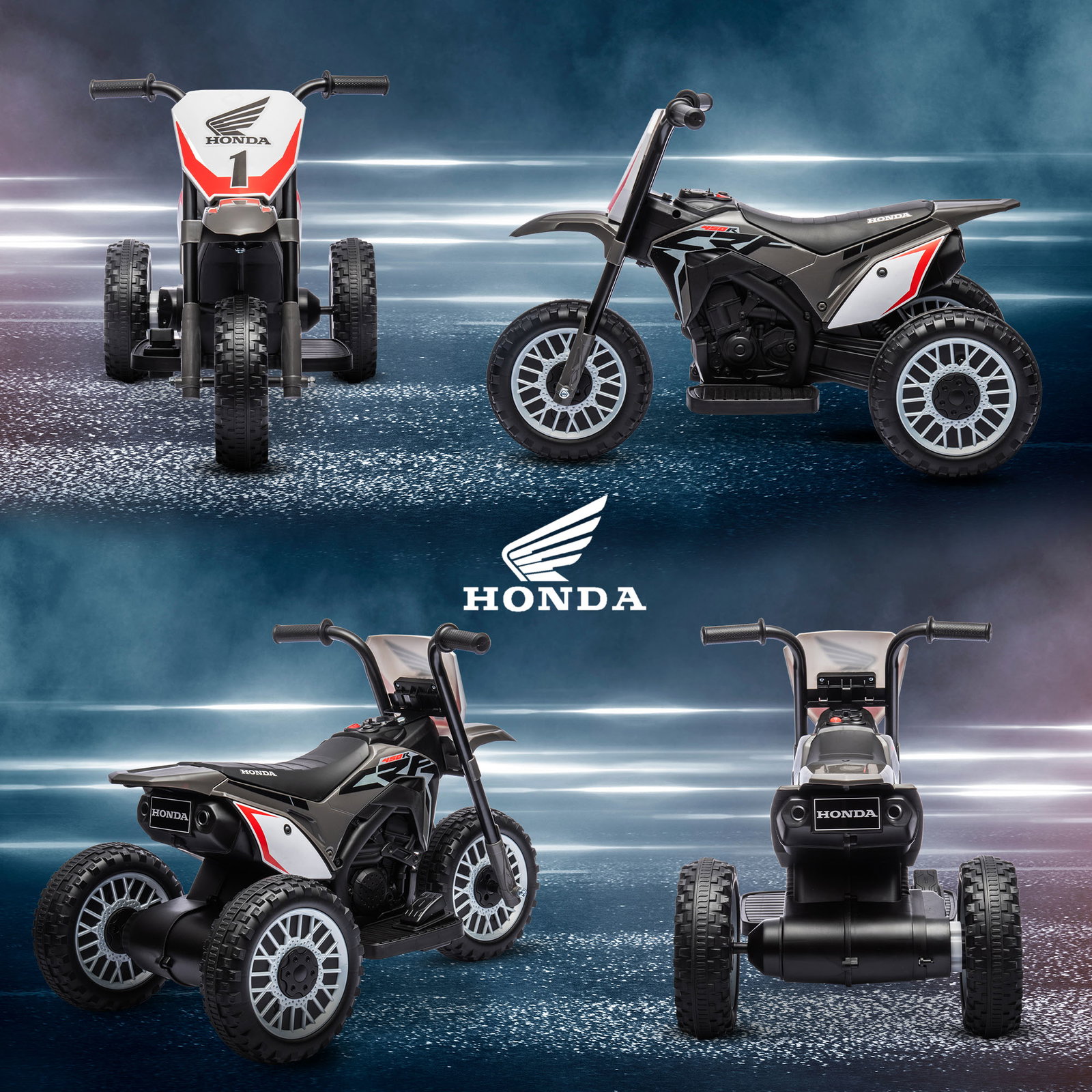 Mota elétrica com licença honda crf450rl bateria 6v com velocidade 3km/h buzina e som de arranque 71x40,5x43,5 cm cinza