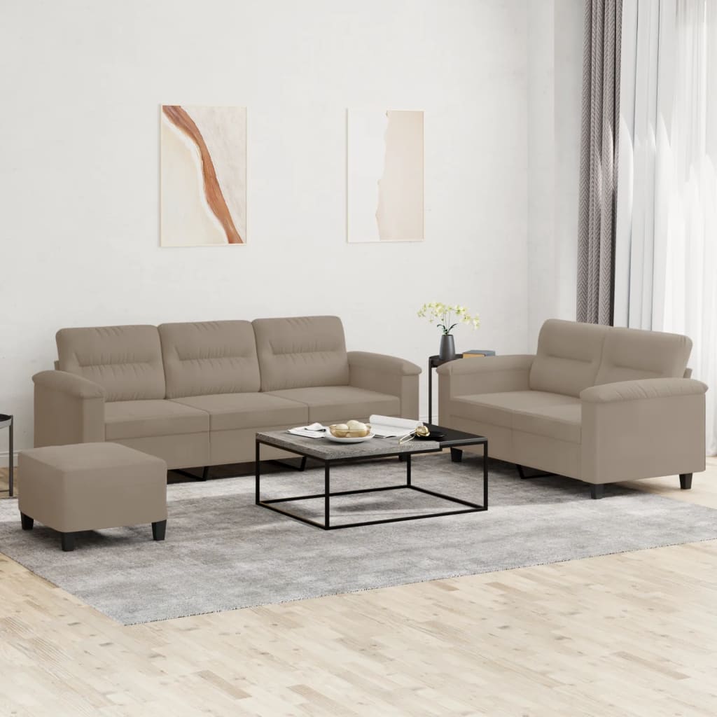 3 Pcs conjunto sofás c/ almofadões microfibra cinza-acastanhado