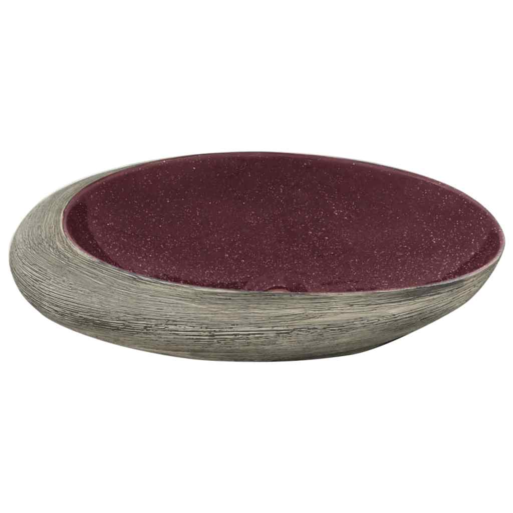 Lavatório de bancada oval 59x40x14 cm cerâmica roxo e cinza