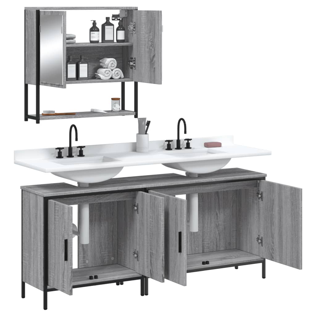 3 Pcs conjunto móveis casa de banho madeira proc. cinza sonoma