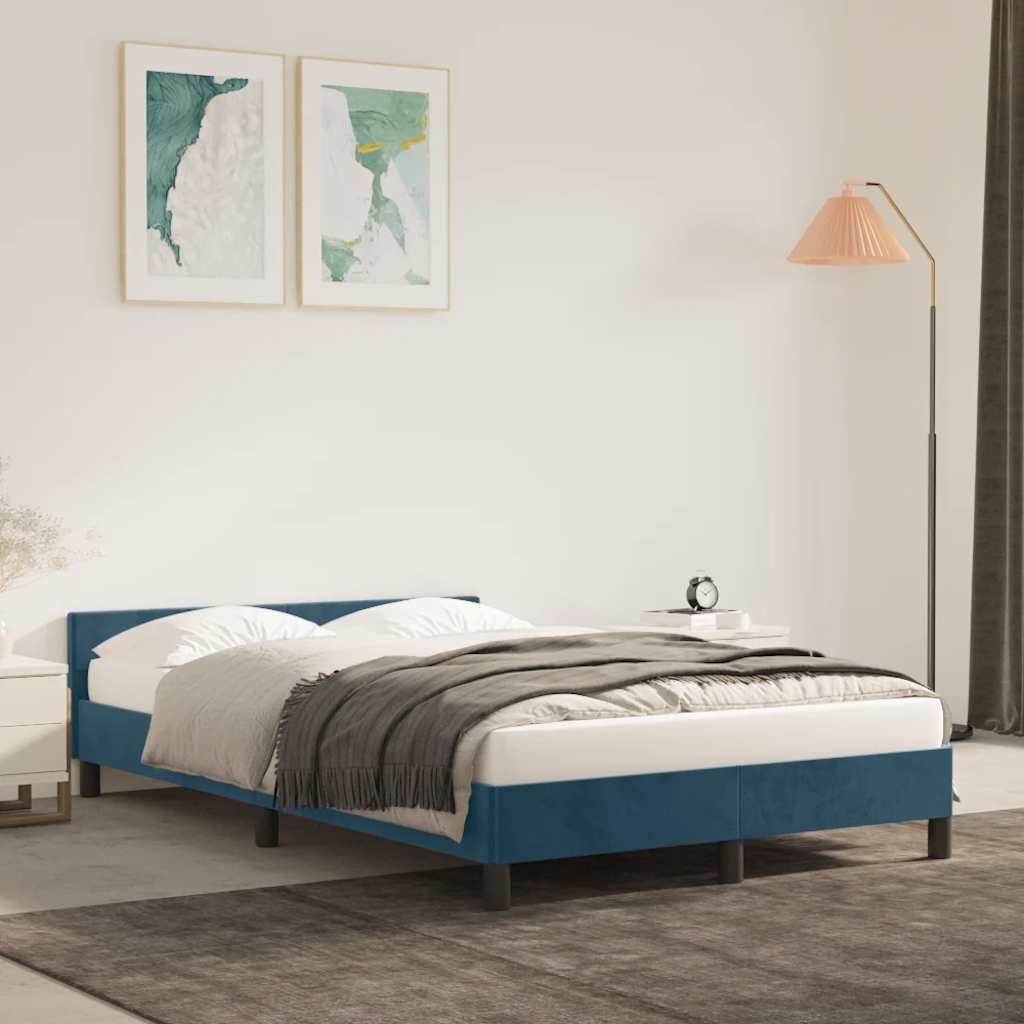 Estrutura de cama sem colchão 120x200 cm veludo azul