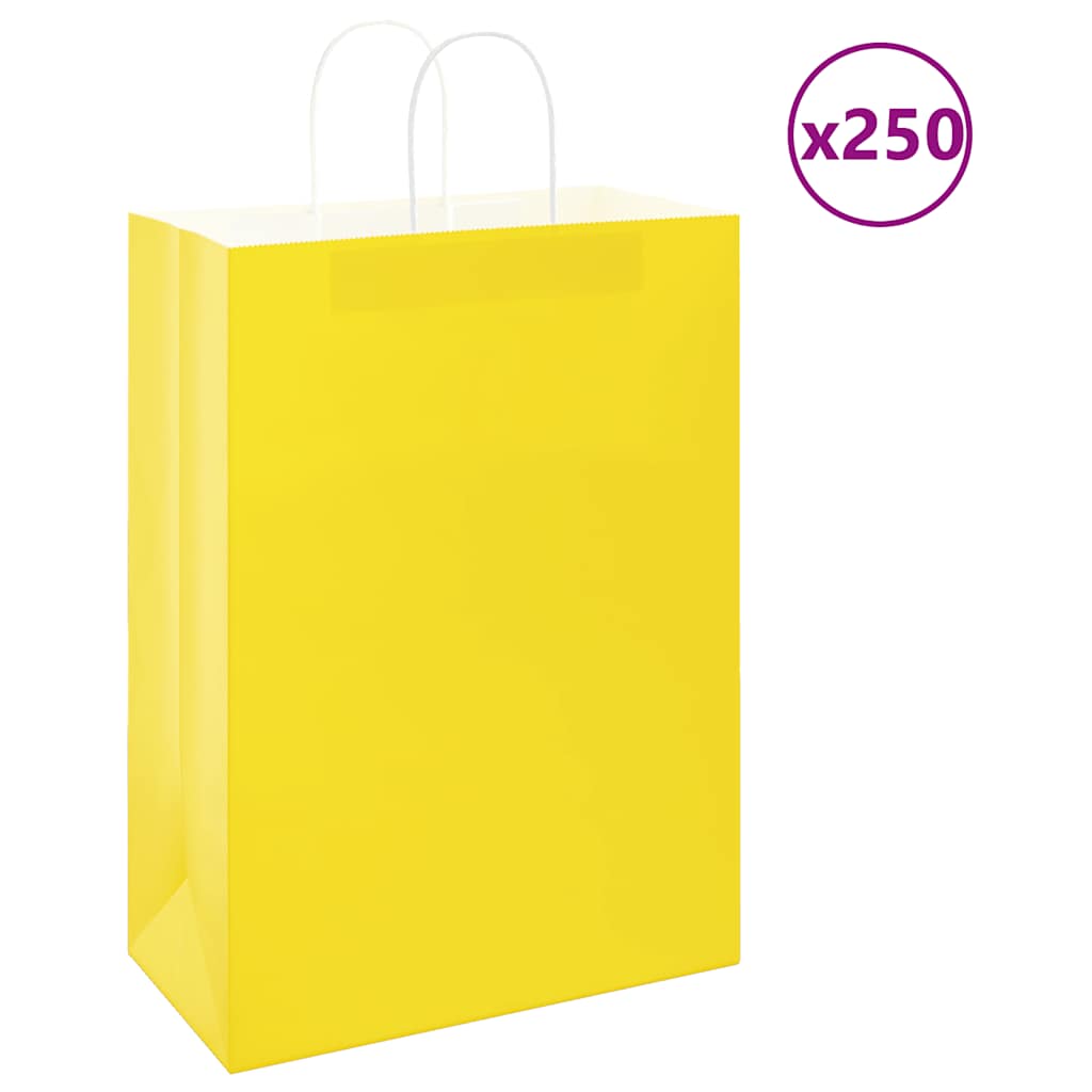 Sacos de papel 250 unid com alças amarelo 32x17x44 cm