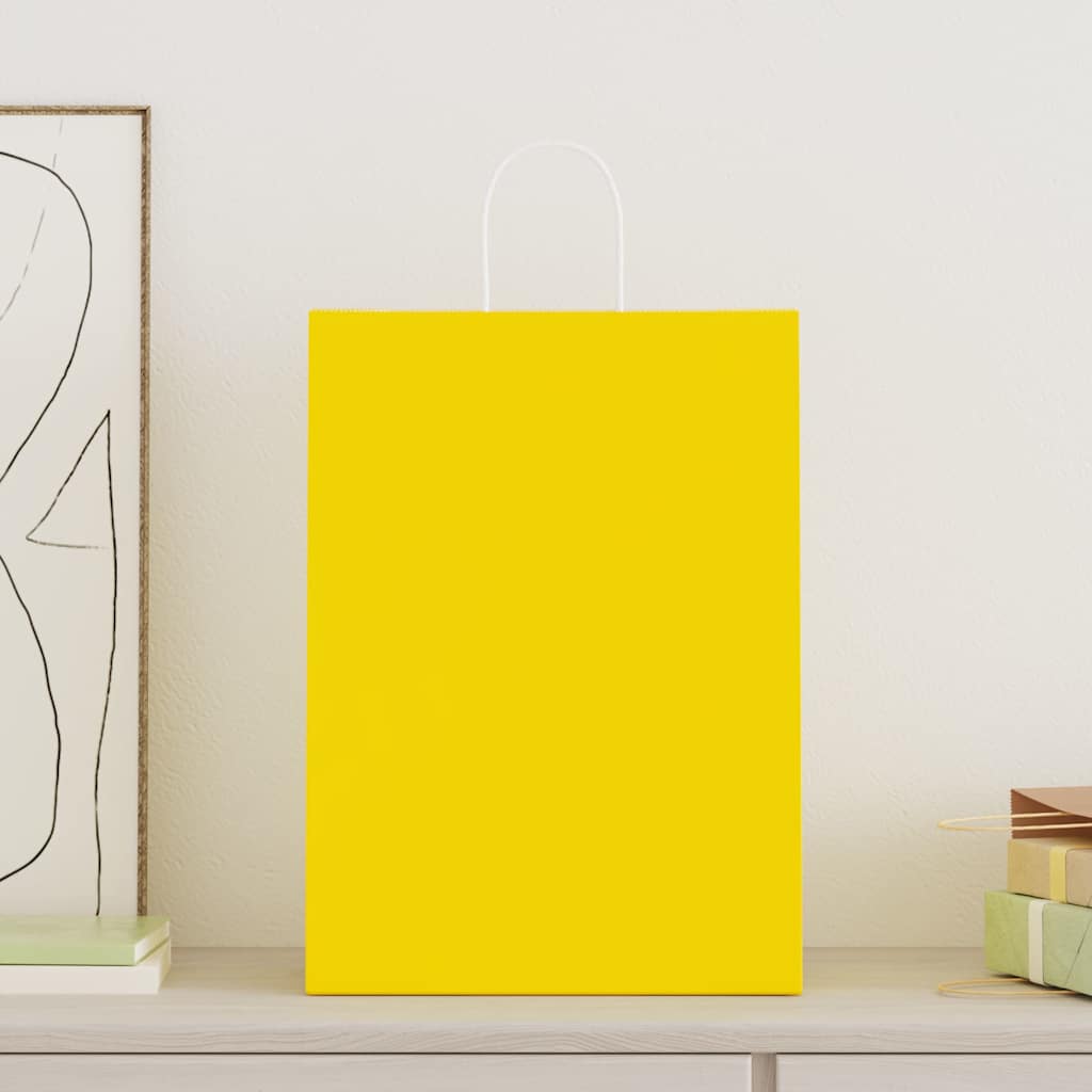 Sacos de papel 250 unid com alças amarelo 32x17x44 cm
