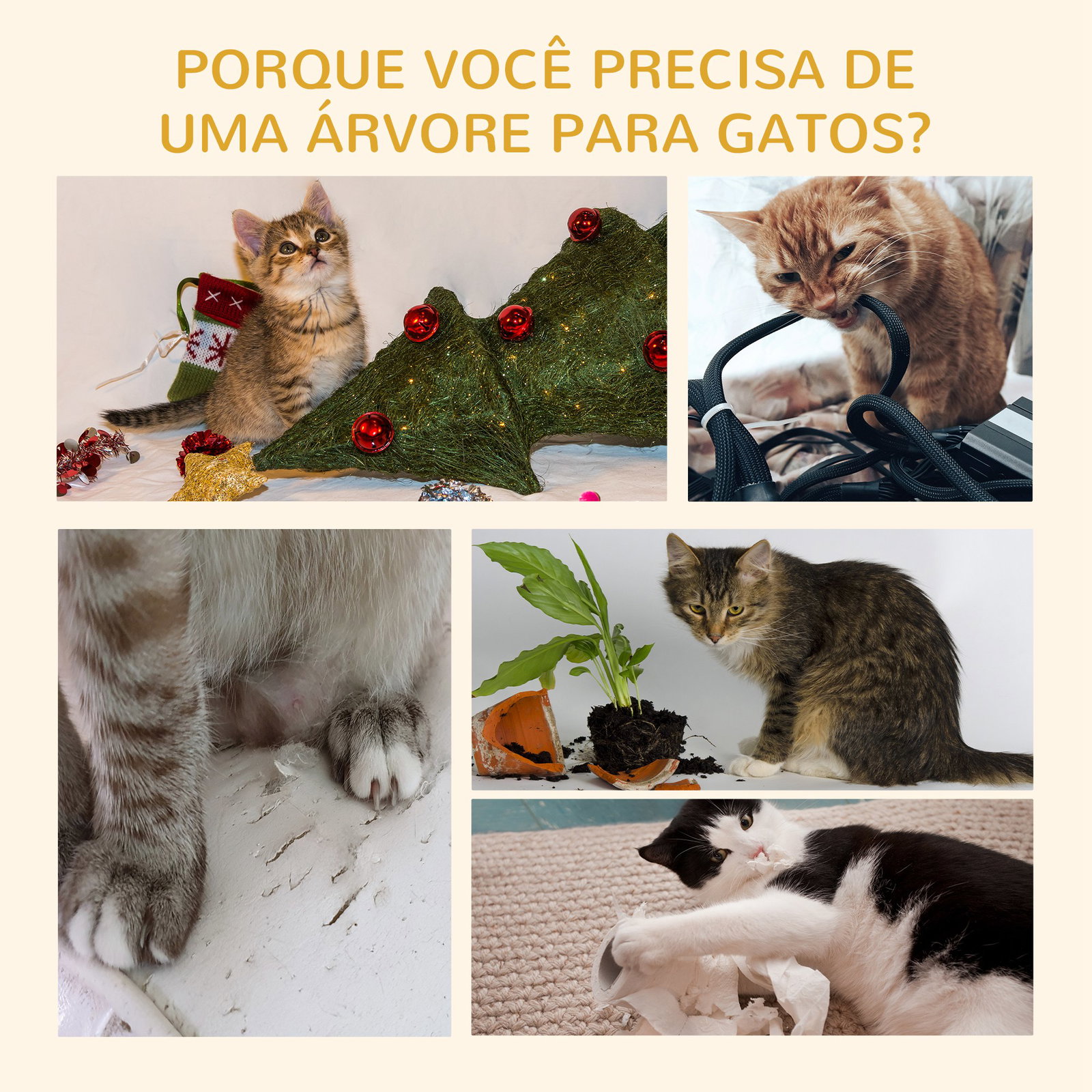 Árvore arranhadora para gatos arranhador para fixar ao teto altura ajustável com plataformas poste de sisal 40x34x230-260cm cinza