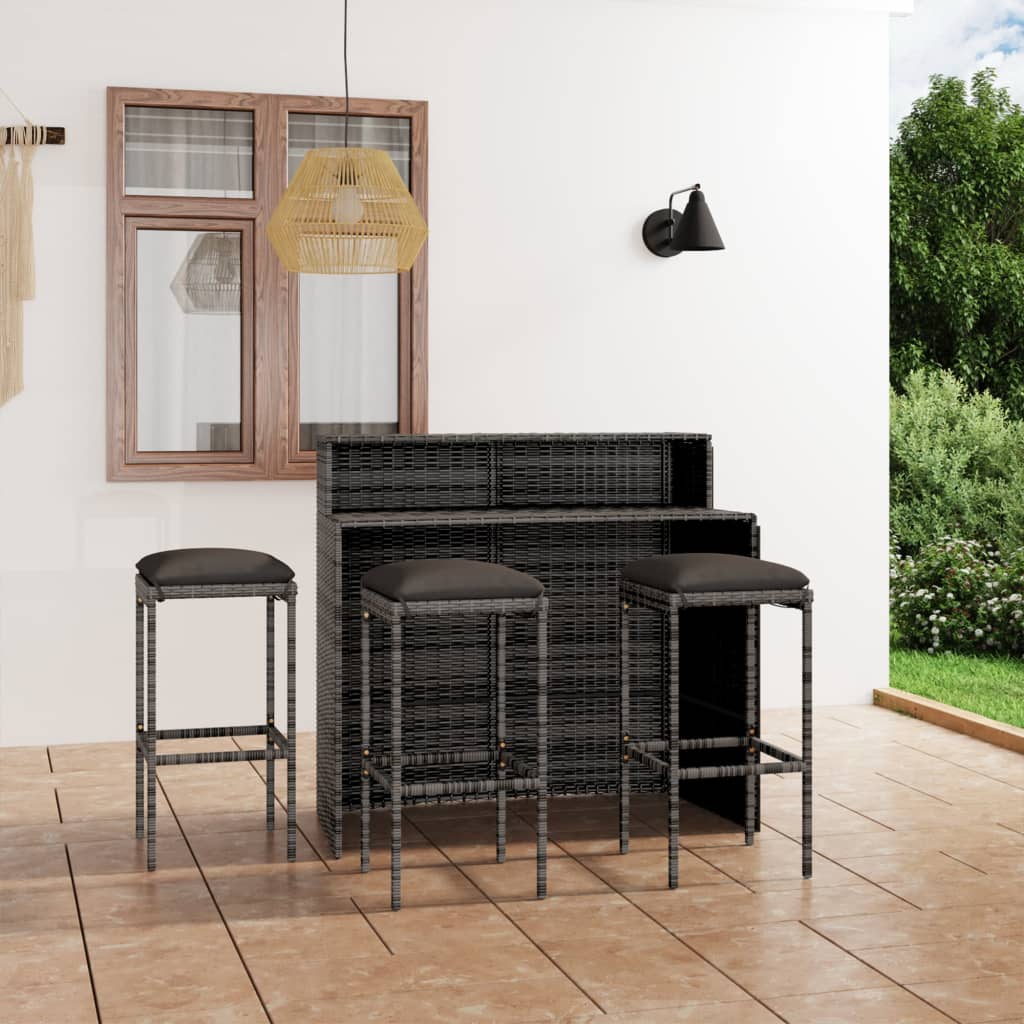 4 Pcs conjunto de bar para jardim com almofadões cinzento