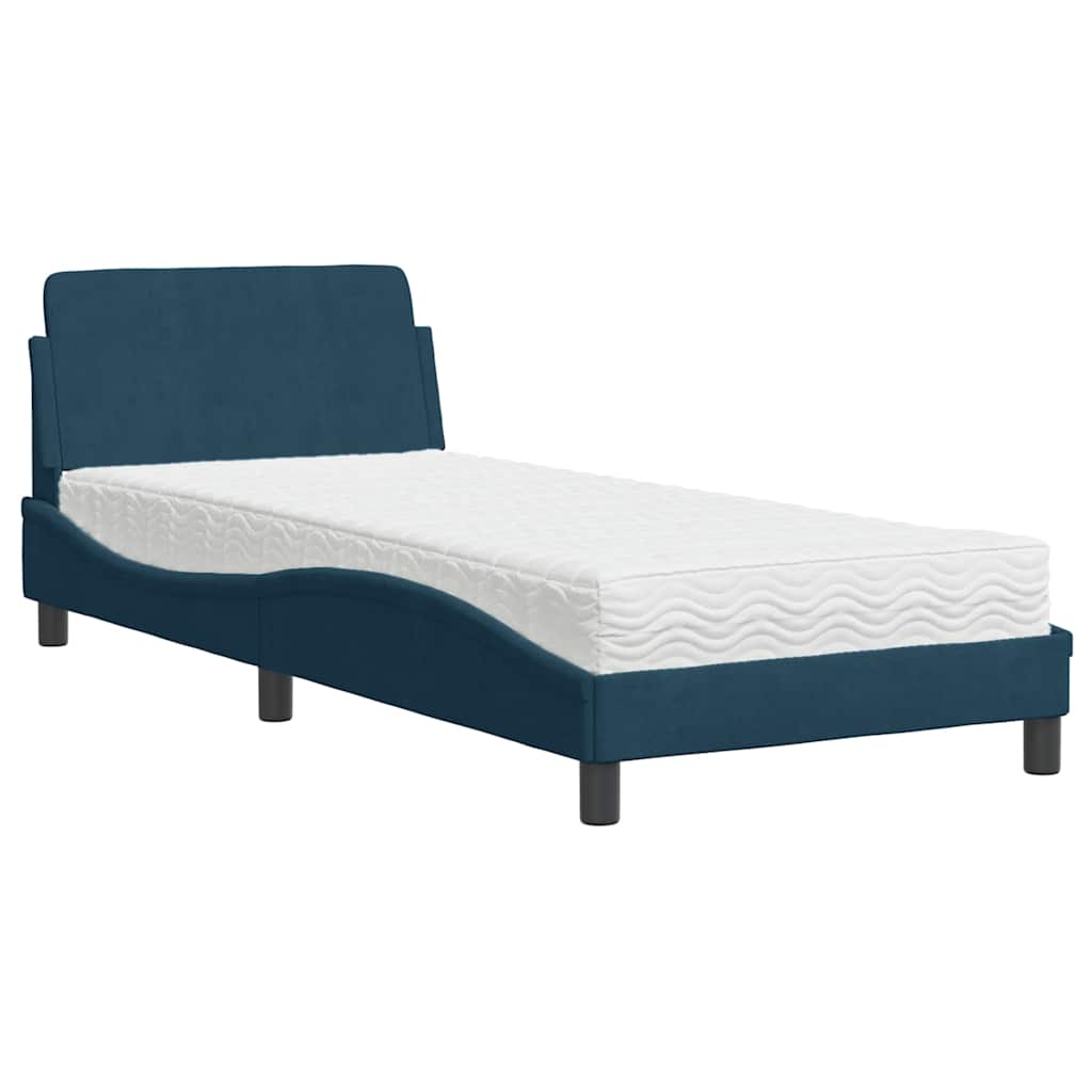 Cama com colchão dover 90x190 cm veludo azul