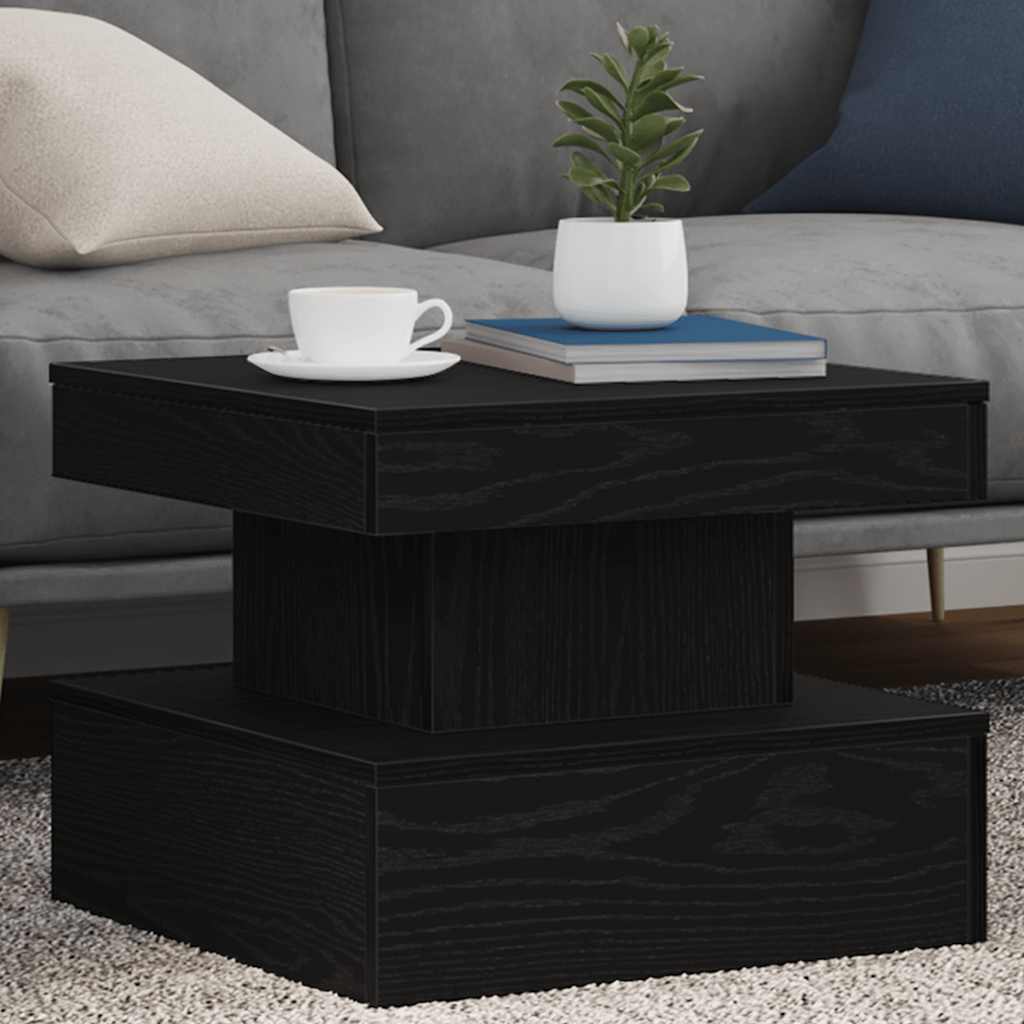 Mesa de centro com luzes LED, carvalho preto, 50x50x40 cm