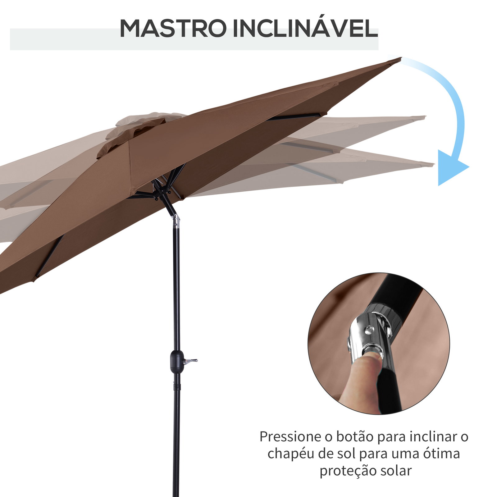 Chapéu de Sol de Jardim Ø295x250cm com Manivela Chapéu de Sol Exterior com Mecanismo de Inclinação e Mastro Desmontável de Metal