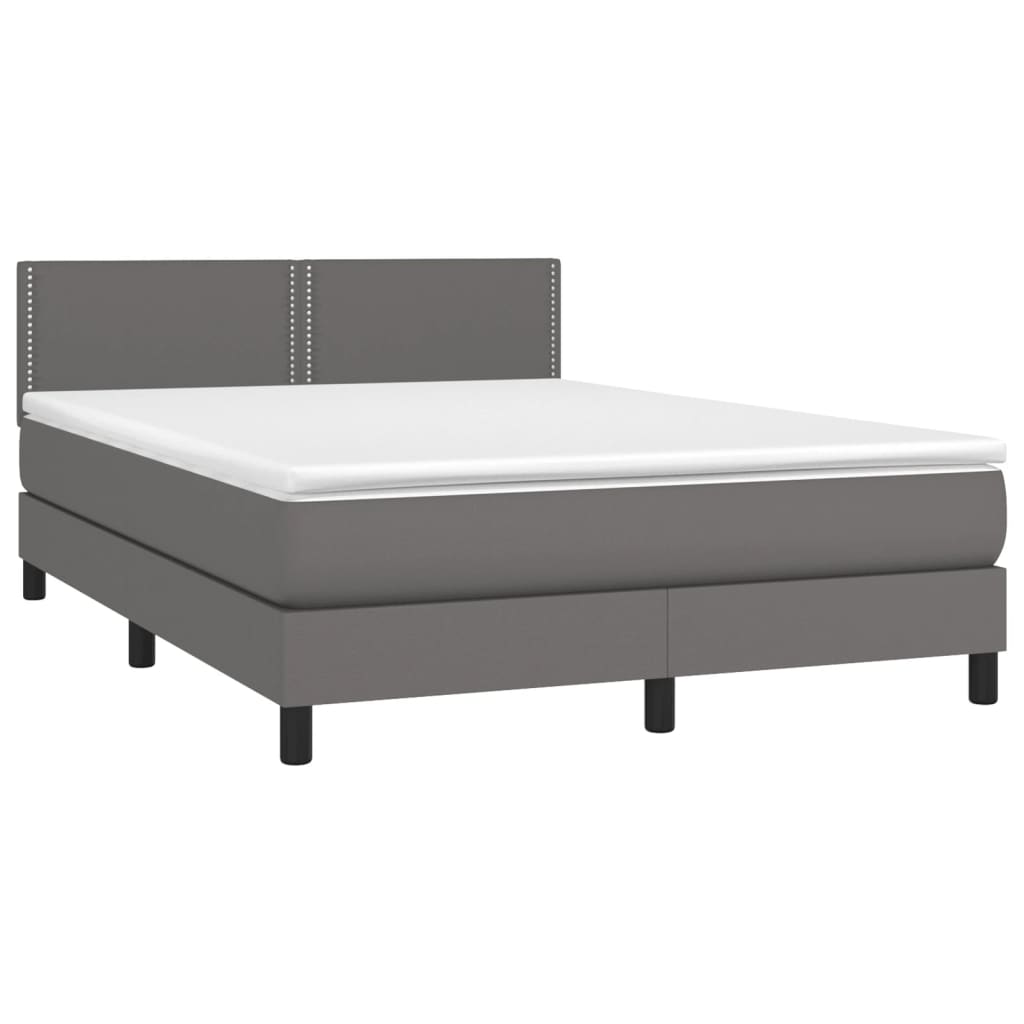 Cama box spring c/ colchão/LED 140x200cm couro artificial cinza