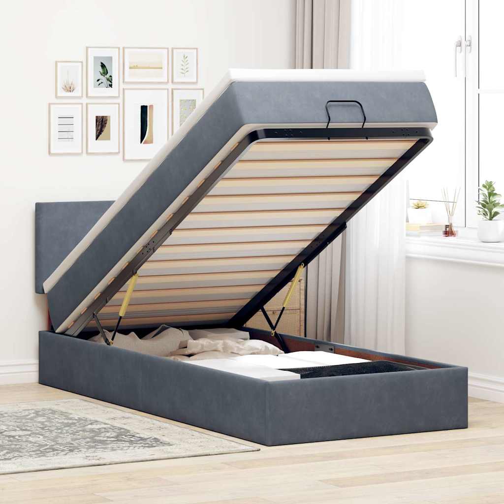 Estrutura cama otomana colchão 90x190 cm veludo cinzento escuro