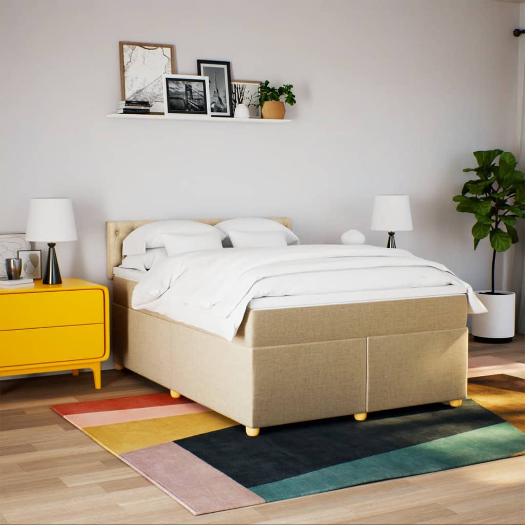 Cama com molas/colchão 160x200 cm tecido cor creme