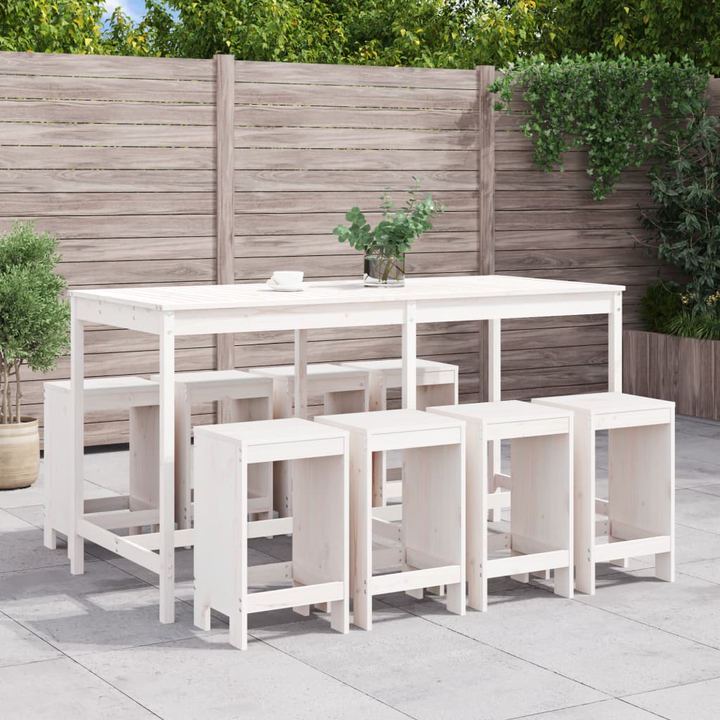 9 Pcs conjunto de bar para jardim pinho maciço branco