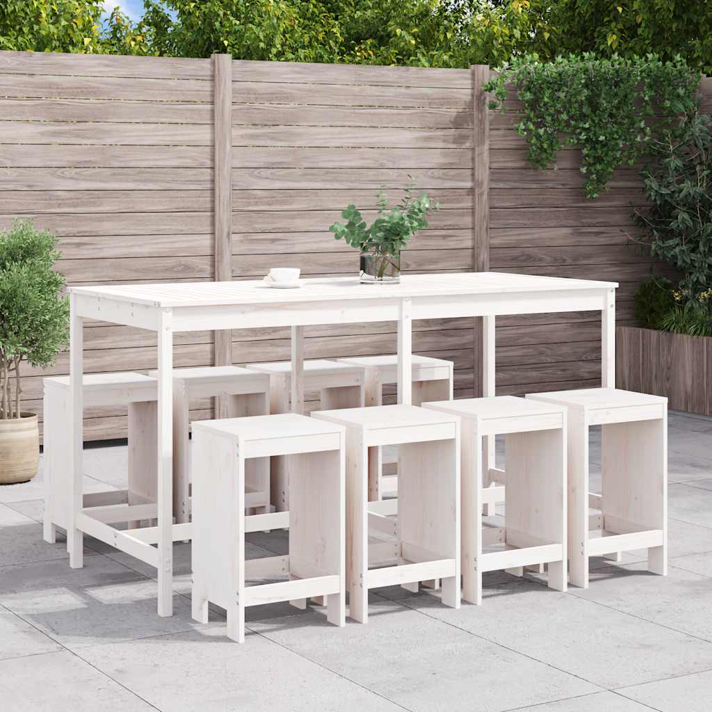 9 Pcs conjunto de bar para jardim pinho maciço branco