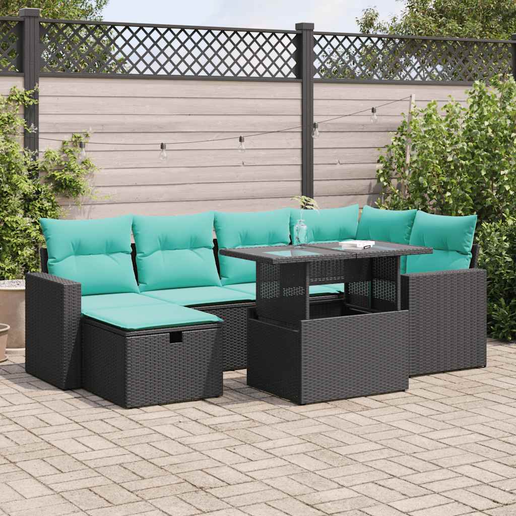 7 Pcs conjunto sofás jardim almofadões vime PE/acácia cinzento